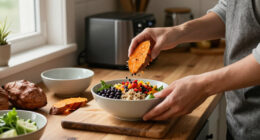 Roasted Sweet Potato, Black Bean, And Quinoa Salad